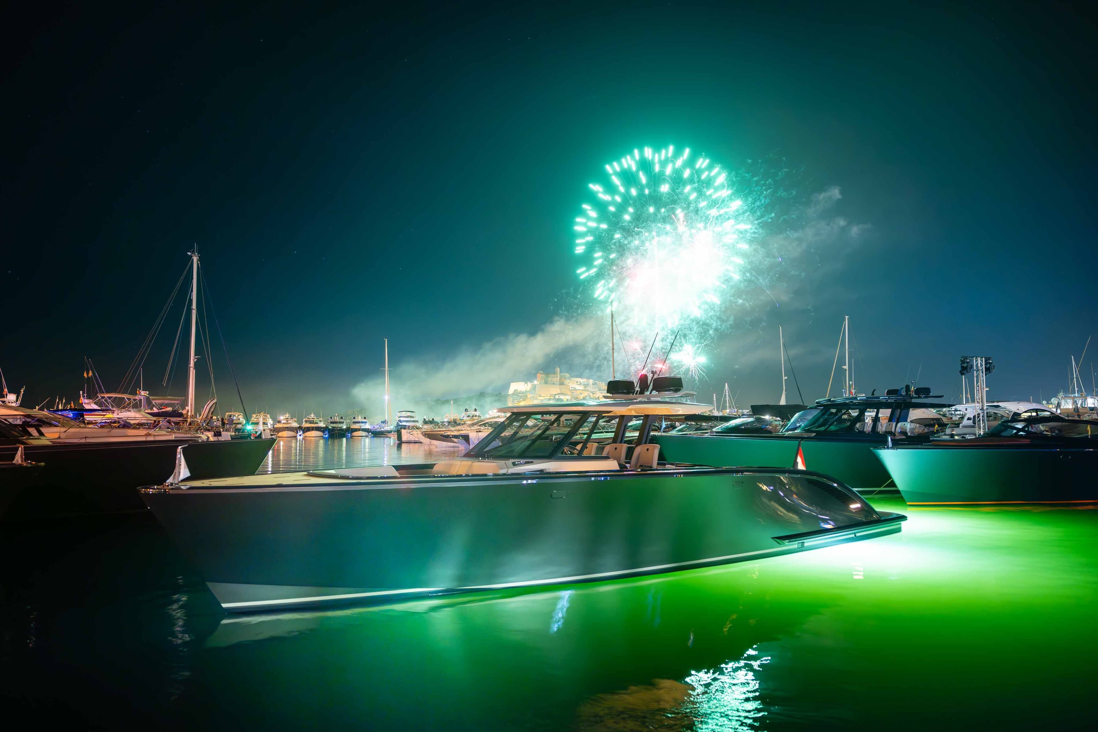 Wajer 44 S launch fireworks on ibiza
