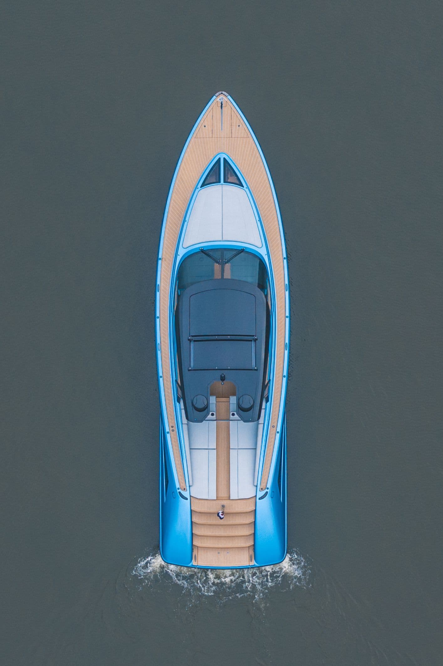 Wajer 55 HT blue metallic drone topshot vertical up