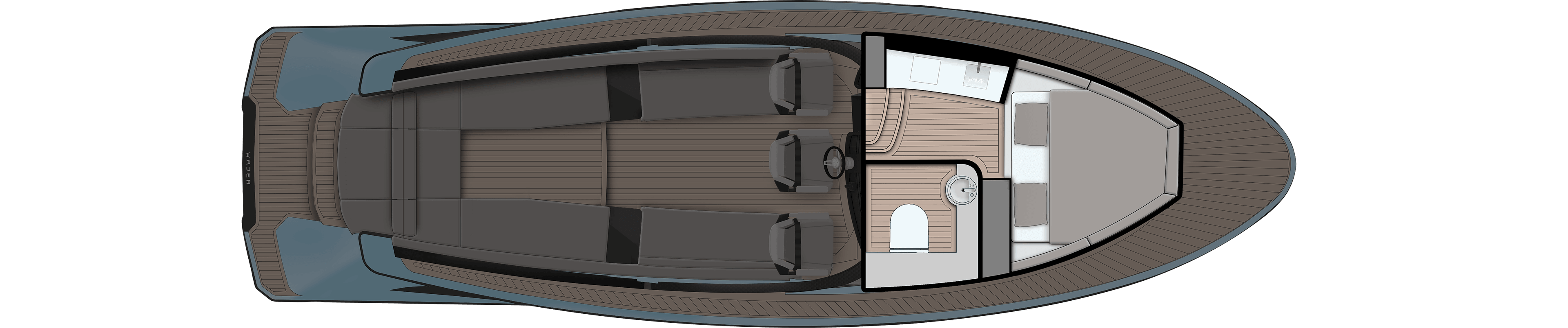 Wajer 38 general arrangement GA interior u-shaped seating cabin