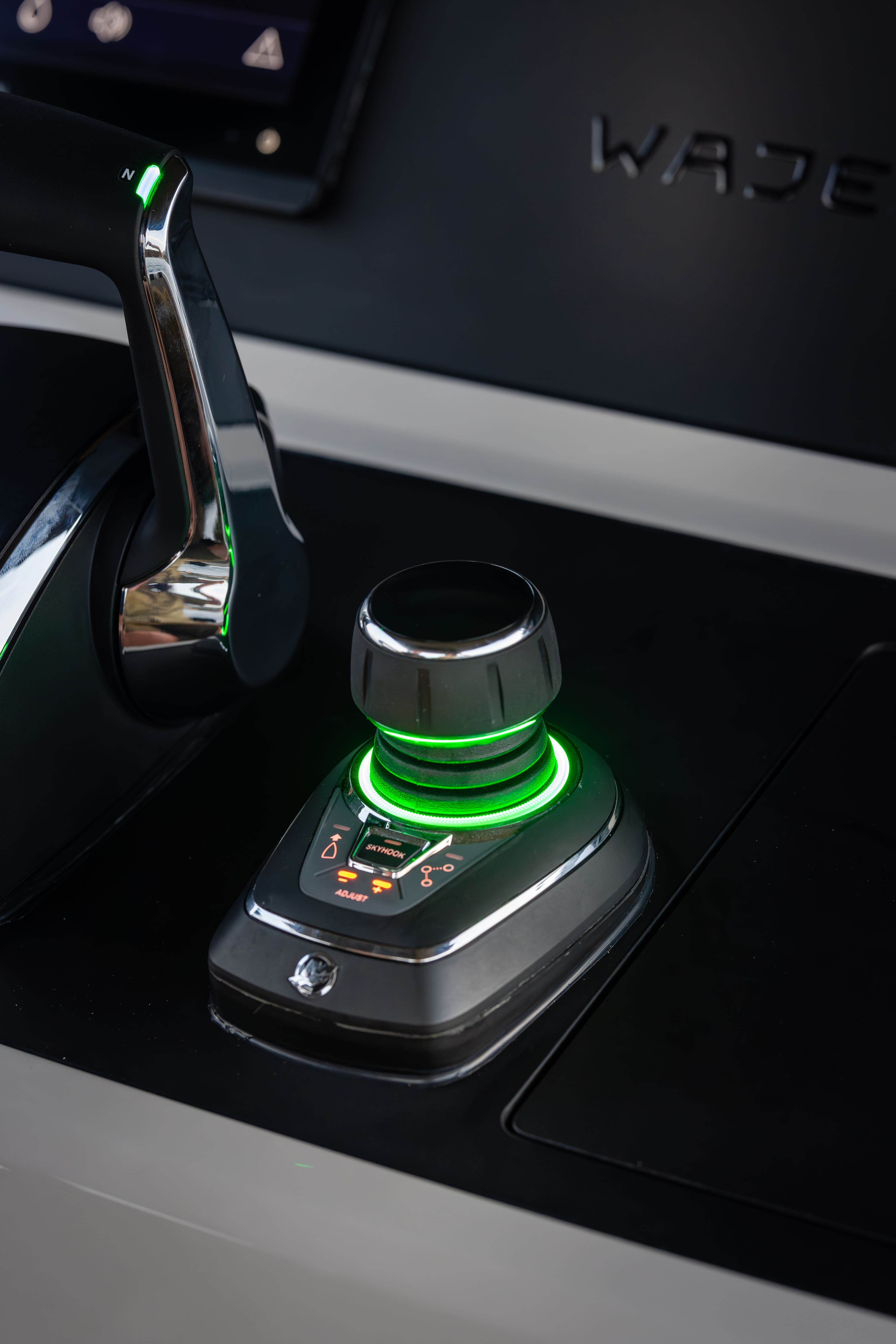 Wajer 38 S V10 outboard engines cockpit joystick close up