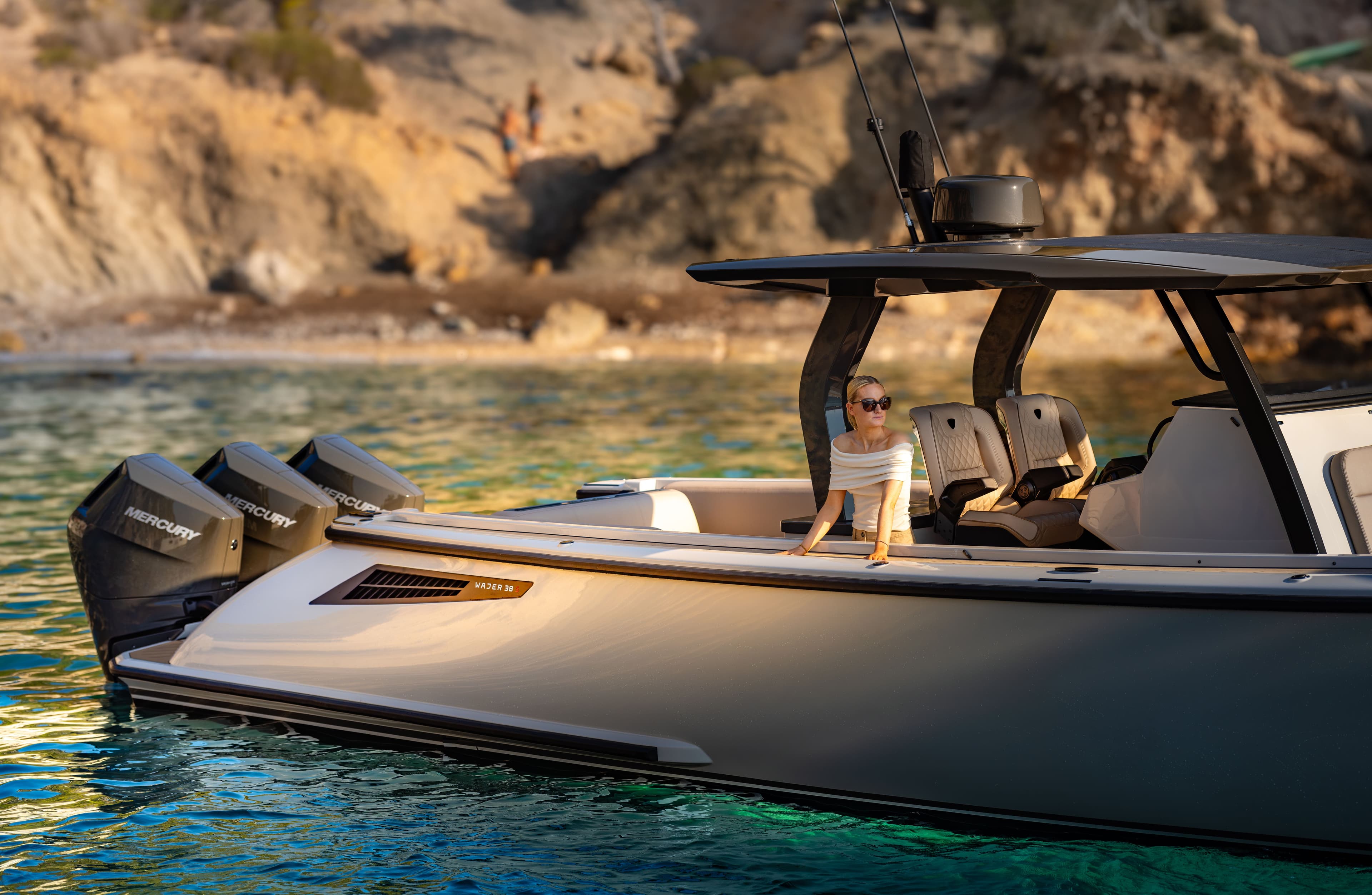Wajer 38 S V10 outboard engines still in bay cropped girl