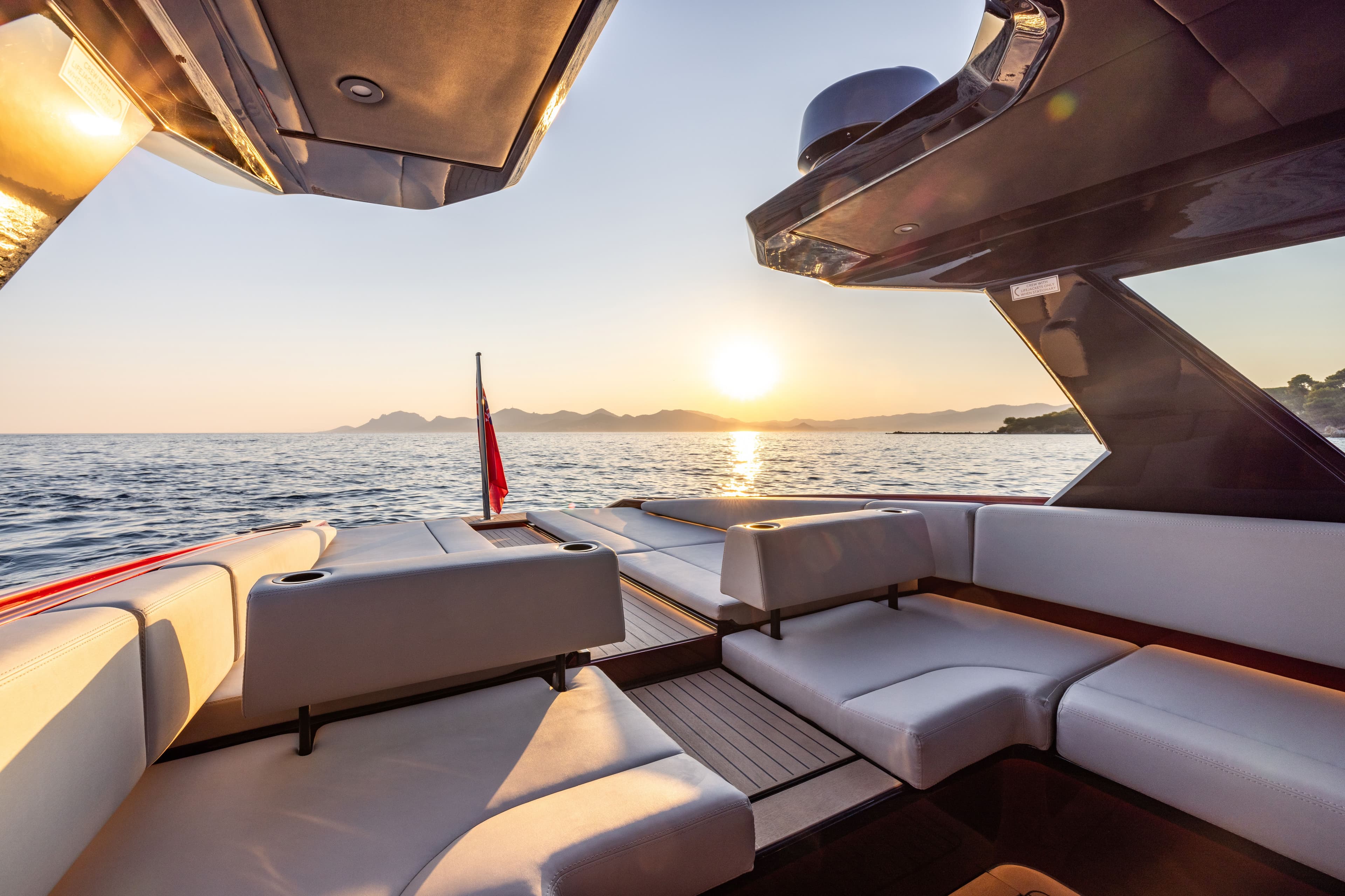 Wajer 55 HT Paja One aft deck lounge sunset cushions