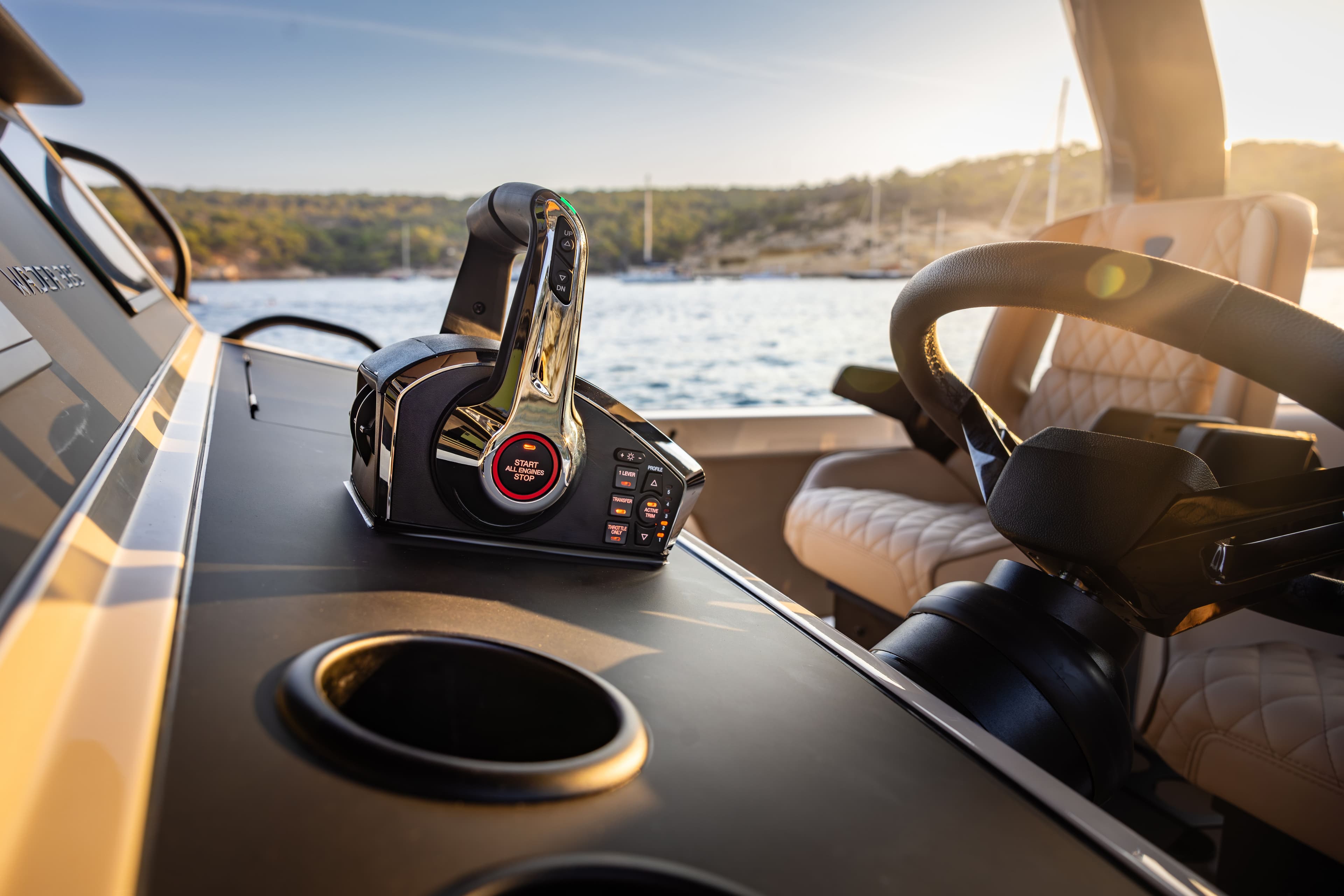 Wajer 38 S V10 outboard engines cockpit throttle detail